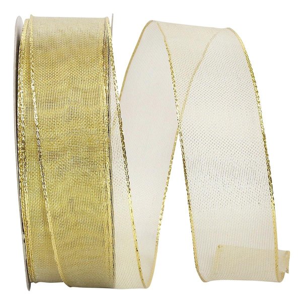 Reliant Ribbon Woven Mesh Shiny Value Wired Edge Ribbon Gold 1.5 in. x 50 yards 60238W-035-09K